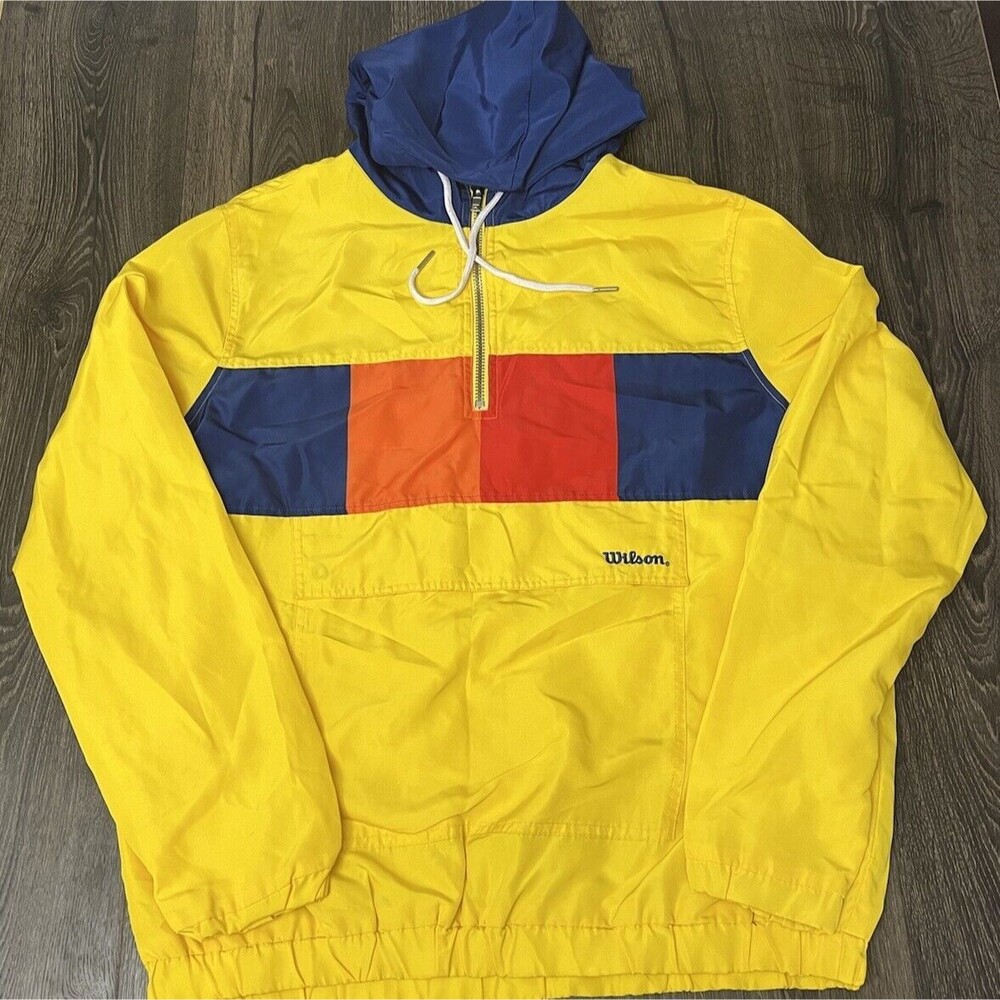 Wilson Collab Hooded Pullover Rain Jacket Large Windbreaker Yellow Blue Red